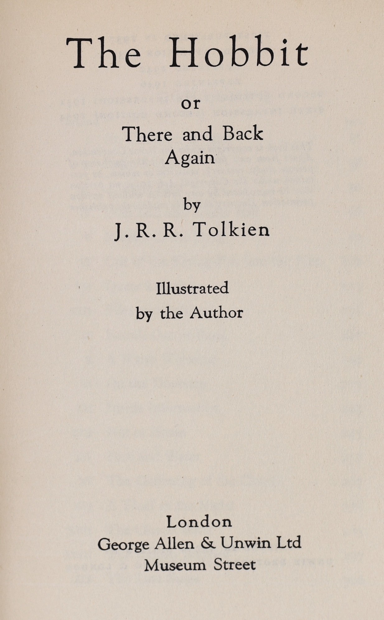 Tolkien, J.R.R. - The Hobbit or There and Back Again. Illustrated by the Author. 2nd edition, sixth impression. coloured frontis and 8 text illus. (7 full page), coloured maps on e/ps., half title; publisher's green clot